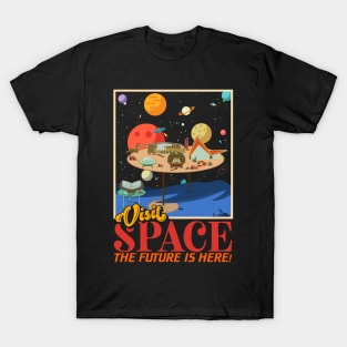 Retro Visit Space Mid Century Style Future Space Travel T-Shirt